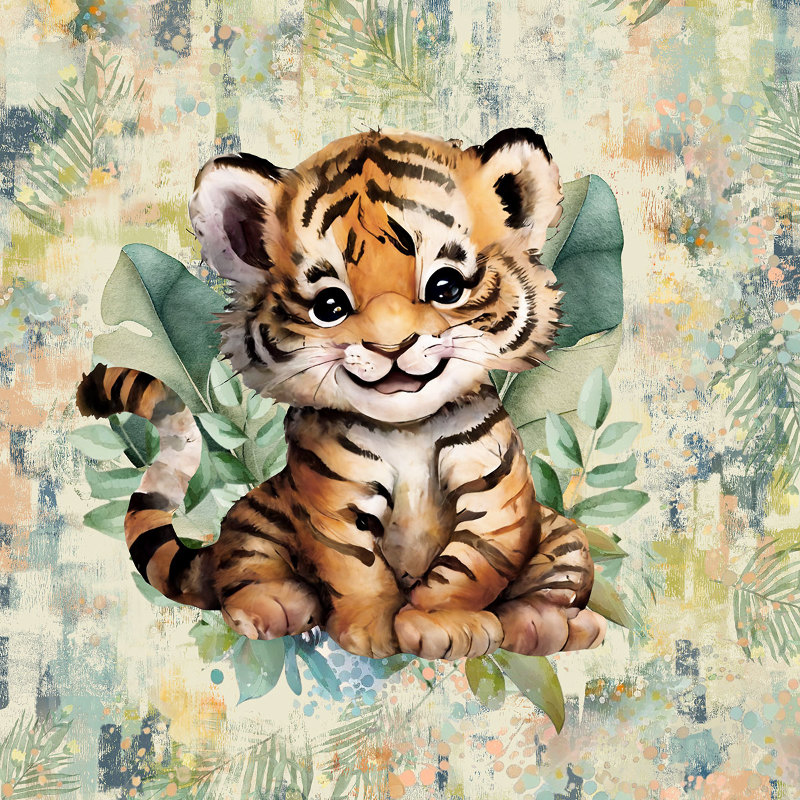 french terry - Tropical Kids Tiger vert 40 x 50 cm