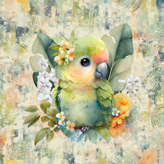 French Terry - Tropical Kids Papagei grün 40 x 50 cm