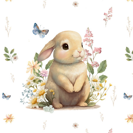 French Terry - Forest Meadow Hase weiss 40 x 50 cm