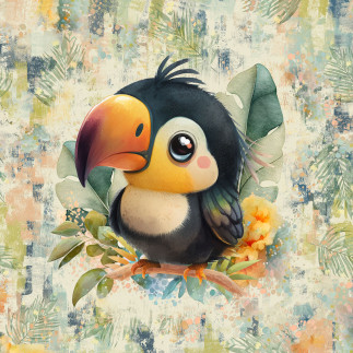 French Terry - Tropical Kids Tucan grün 40 x 50 cm