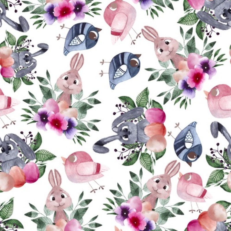 French Terry - Bunny and birds white