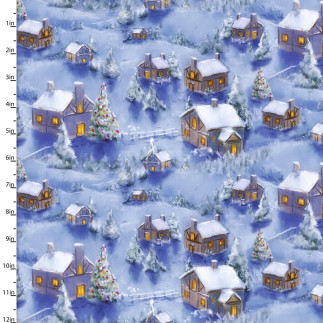Baumwolle - Christmas Houses blau