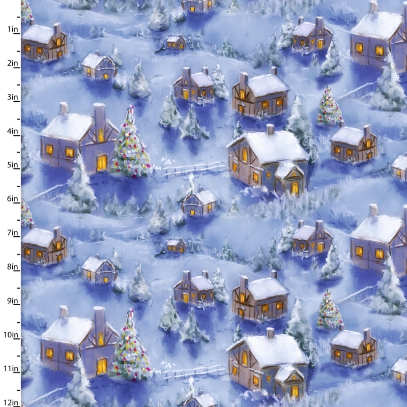 Cotton - Christmas Houses blue