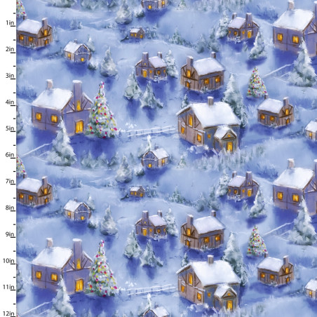 Baumwolle - Christmas Houses blau