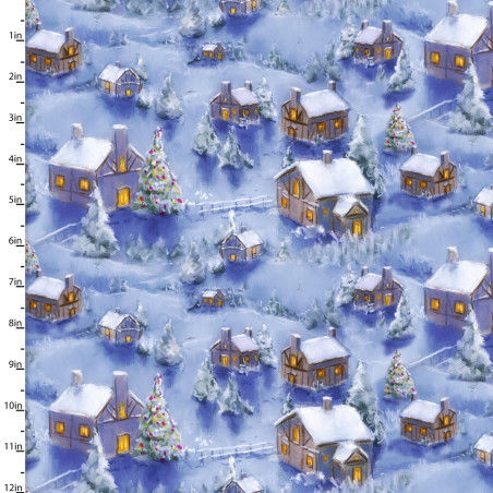 Coton - Maisons de Noël bleues