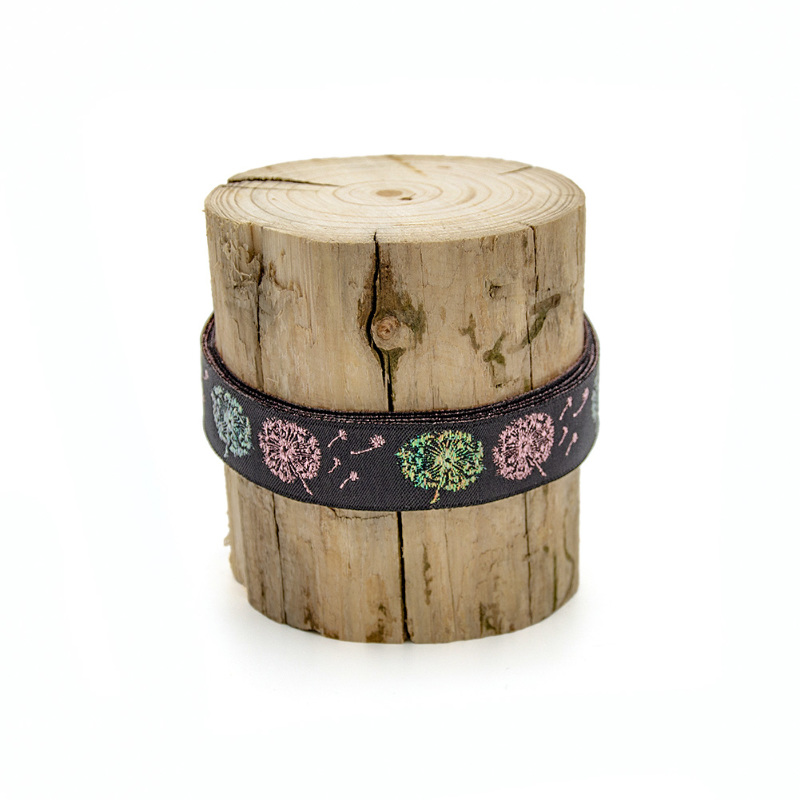 Webband 10m - Urmelis Stoffwelt - Pissenlits scintillants roses sur fond