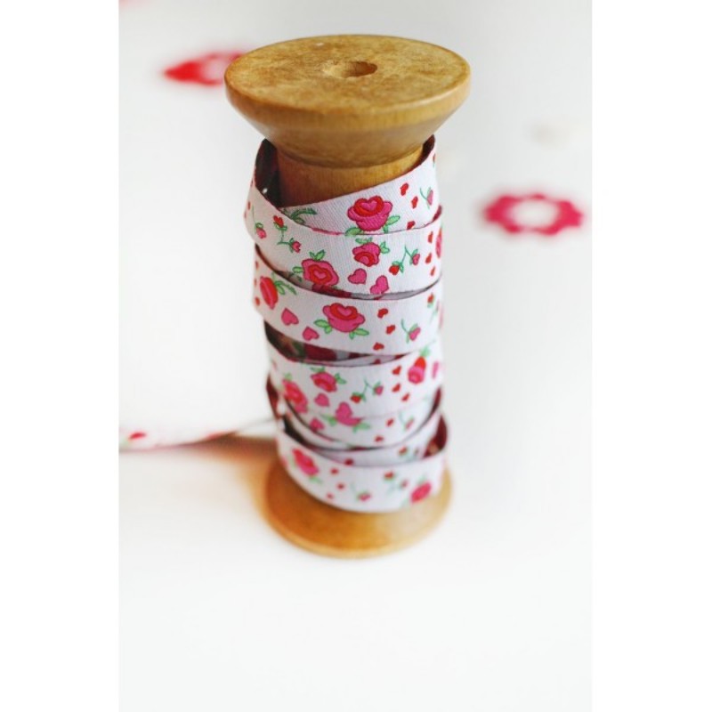 Woven ribbon - Roses white