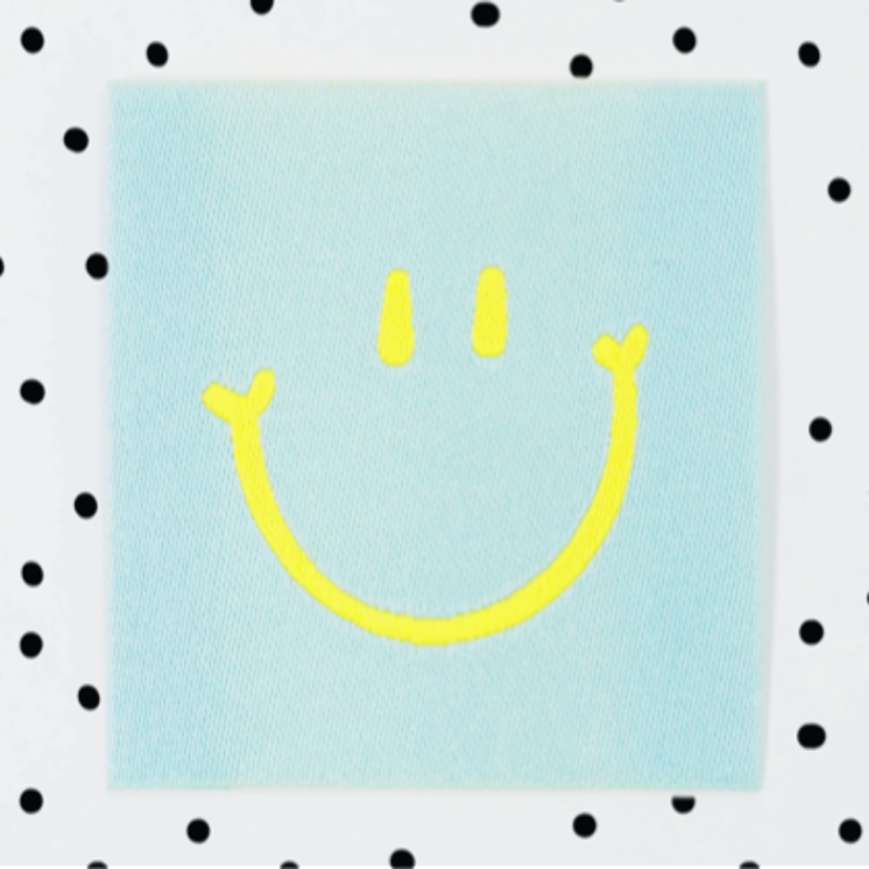 Étiquette tissée - Smiley turquoise