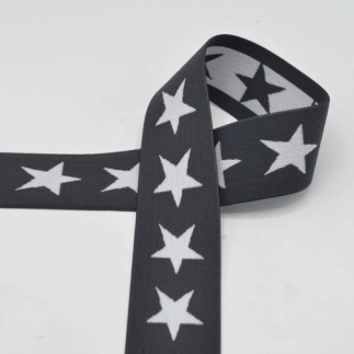 Elastic band with stars 40mm white on anthracite