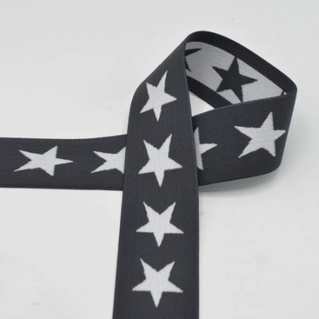 Elastic band with stars 40mm white on anthracite