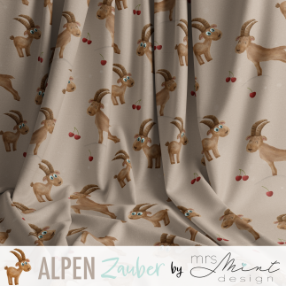 Bio French Terry - Mrs Mint Alpenzauber Steinbock taupe